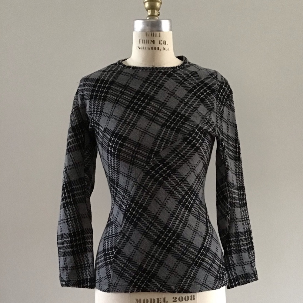 Junya Watanabe Black and Gray Checkered Long Sleeve Top